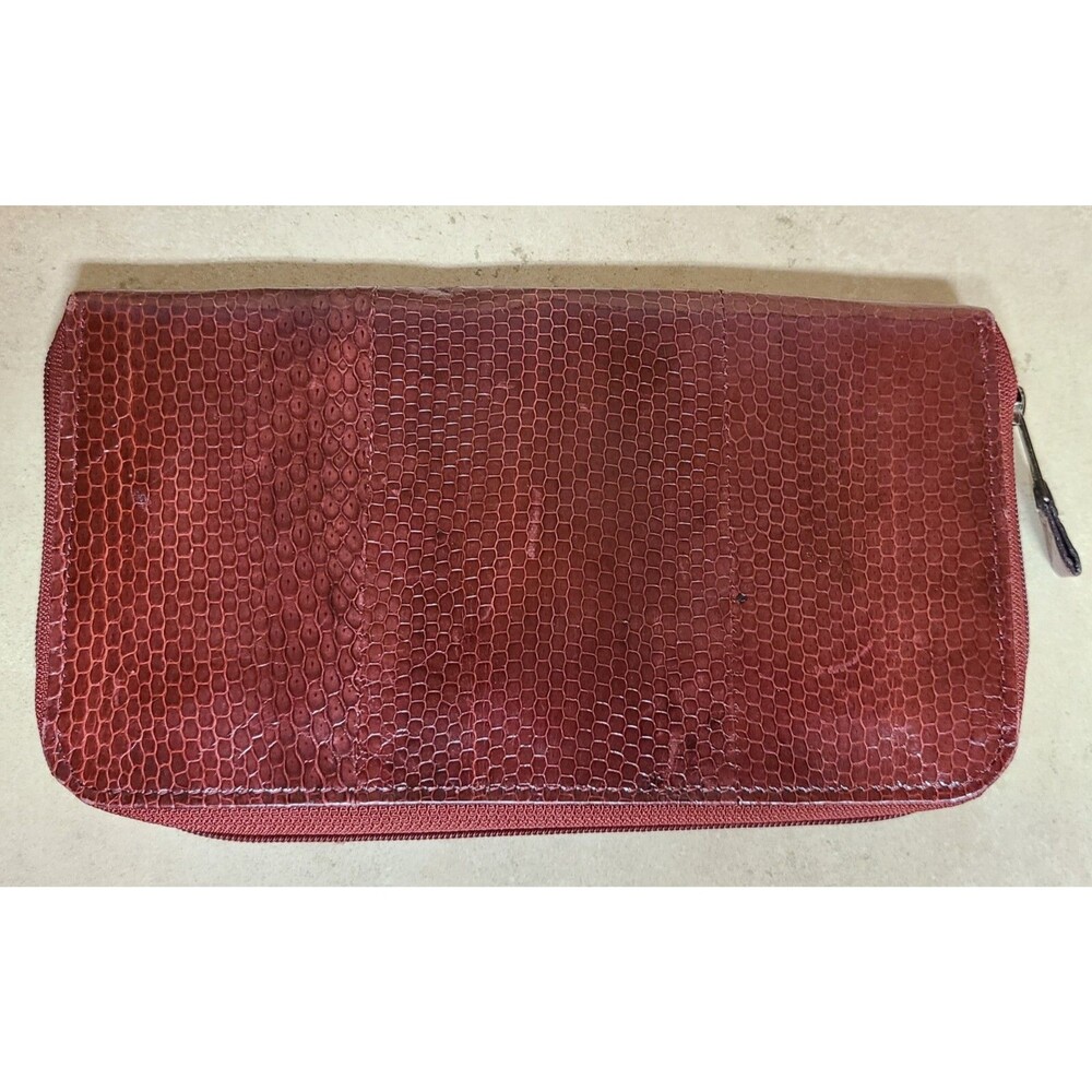 Vintage Lee Sands Hawaii Genuine Snakeskin Zip Around Wallet Clutch Burgundy Red